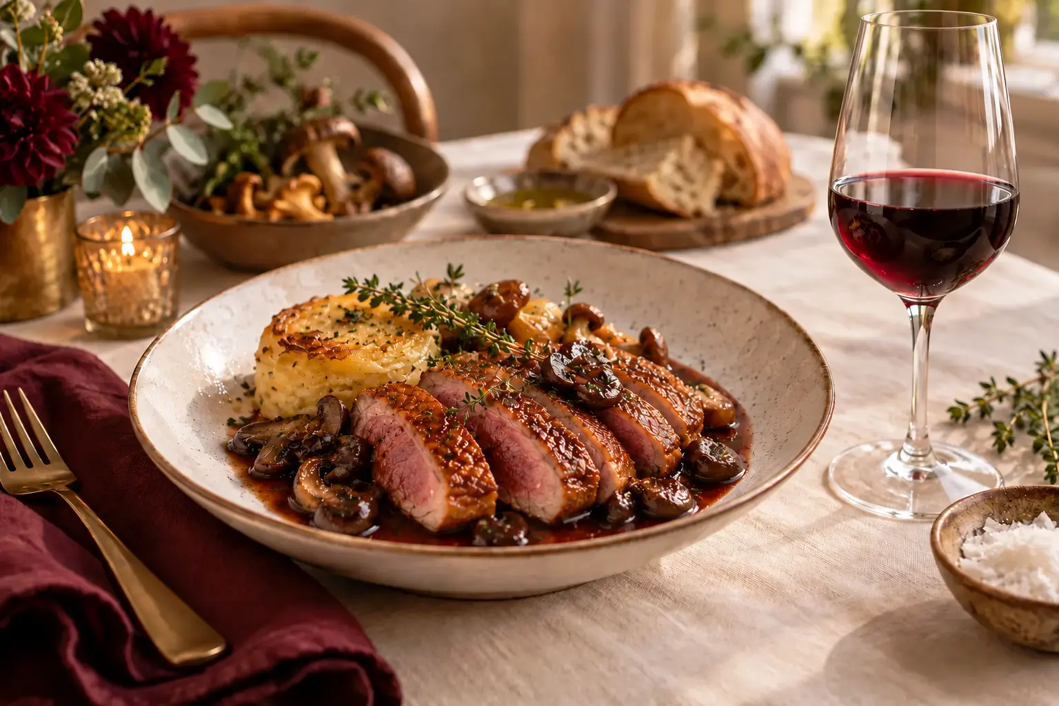 Magret de canard avec Merlot dans un grand verre à Bordeaux